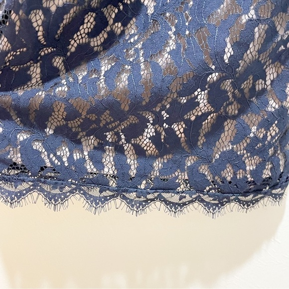 DRESS FORUM LOS ANGELES Women’s Navy Blue Lace Overlay Dress Grosgrain Trim Sz S - Picture 5 of 10